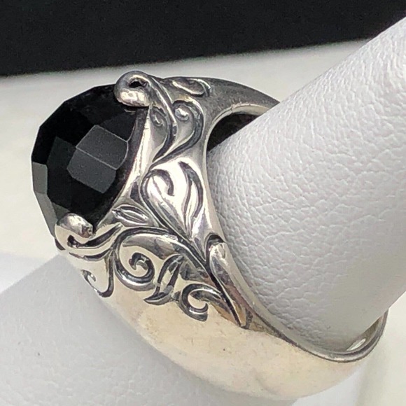 Black Onyx Ring Size 6 High Dome Checkerboard Cushion Cut 925 Sterling Silver - Picture 5 of 8